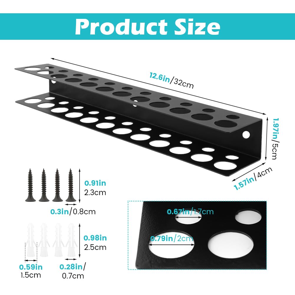 12.6" Screwdriver Holder Wall Mount with 23 Holes, Hand Tools Organizer, Heavy Duty Metal Utility Storage Rack for
