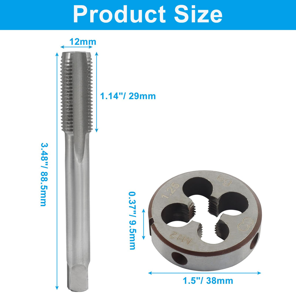 Hordion M12 X 1.25 Metric Tap and Die Set, M12 X 1.25mm Machine Tap Die Set