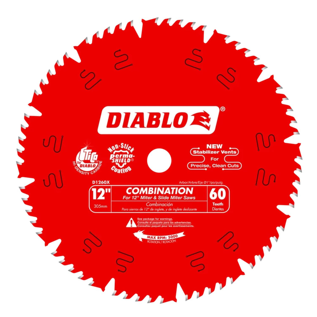 Diablo Combination Saw Blade - 12" Dia., 60 Comb Teeth, 1" Arbor