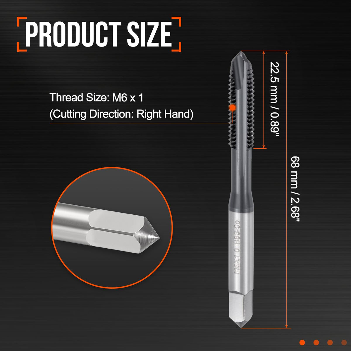 Workkyma Spiral Point Tap M6x1 HSS Titanium Carbon Nitride Coating