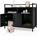 Cat Litter Box Enclosure, Litter Box Cabinet with Cat Scratcher, 2-Door Storage Cabinet, 2 Open Compartments and Air