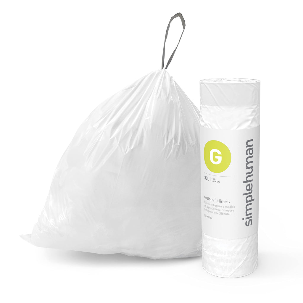 Code G Custom Fit Drawstring Trash Bags, 240 Count, 30 Liter / 8 Gallon, White