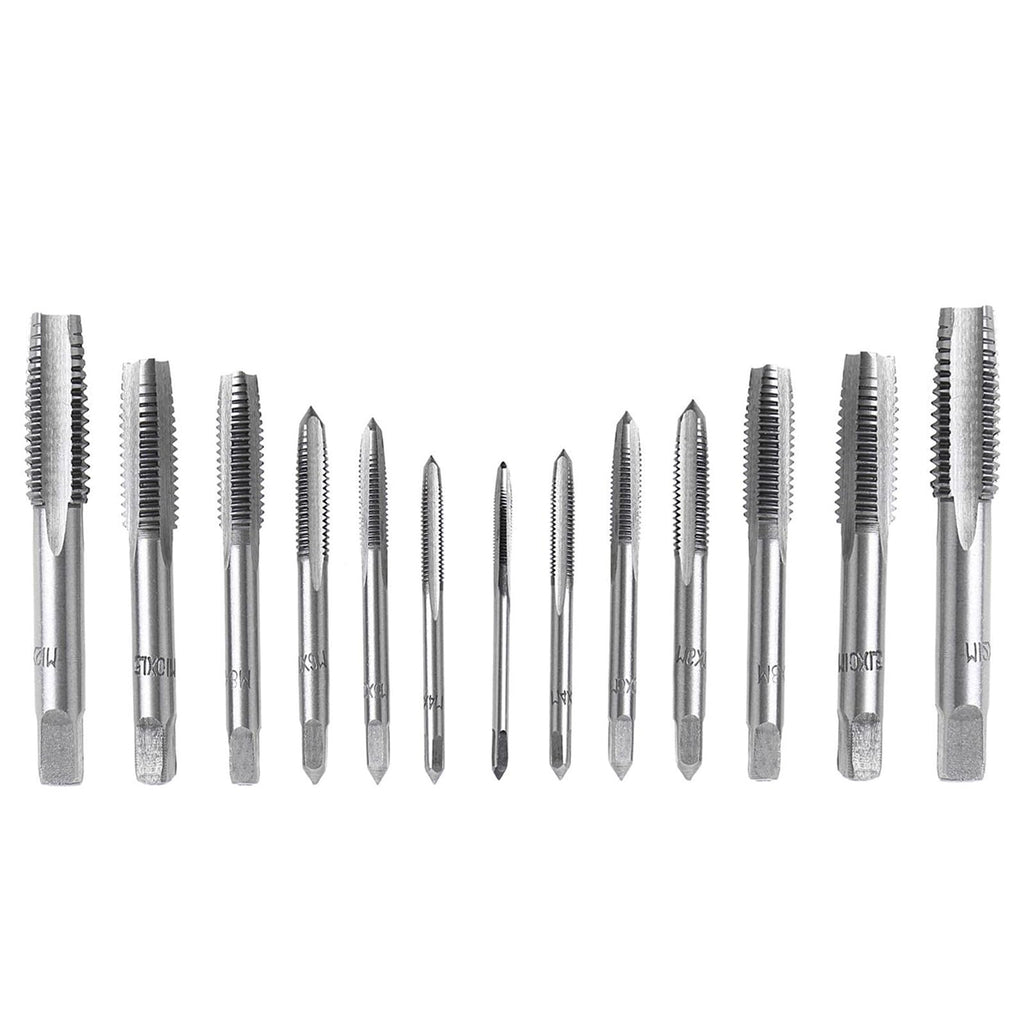 QISF 14Pcs Bearing Steel Metric Screw Thread Tap M3 M4 M5 M6 M8 M10 M12 Plug Tap Tapping Tool set(Wrench is not include)