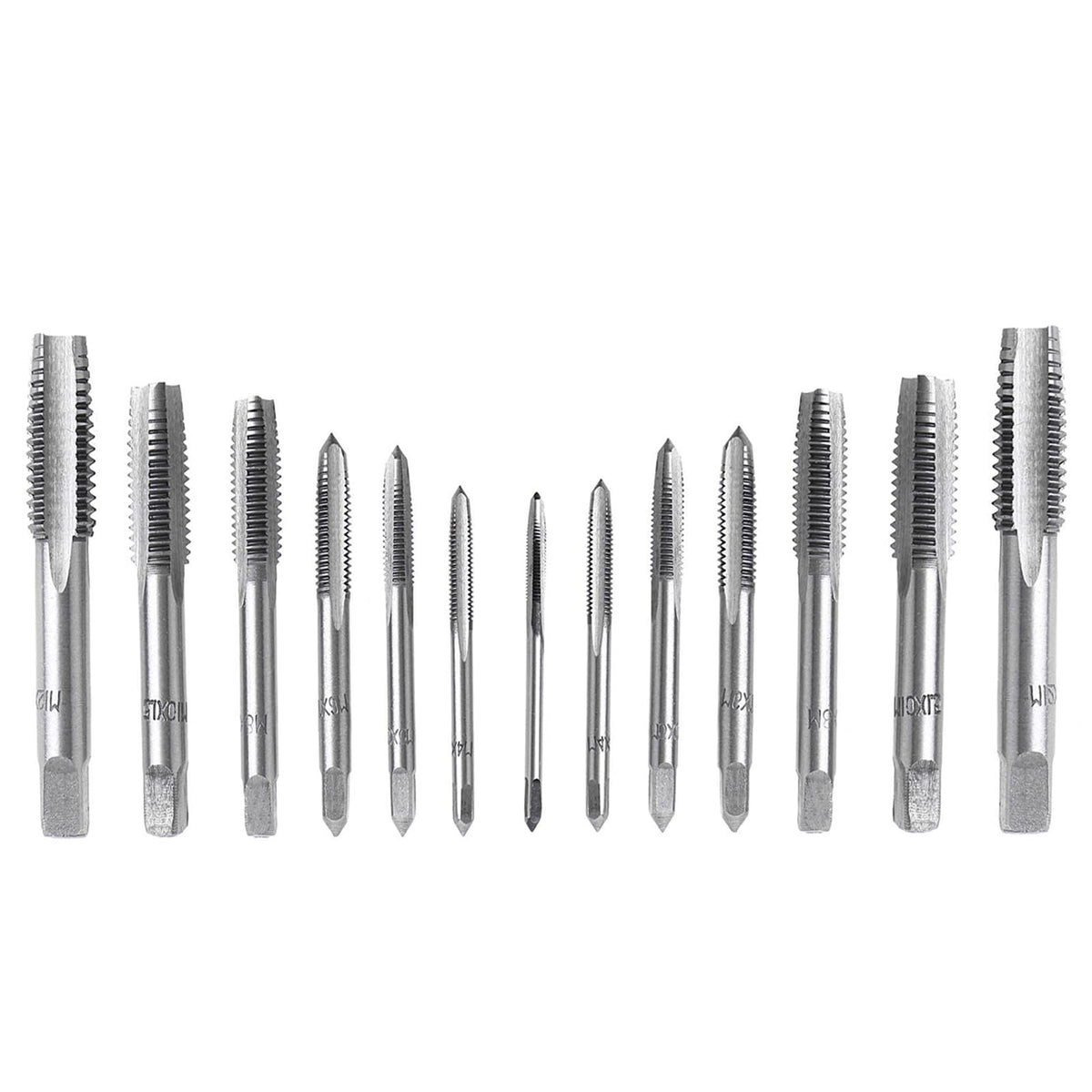 QISF 14Pcs Bearing Steel Metric Screw Thread Tap M3 M4 M5 M6 M8 M10 M12 Plug Tap Tapping Tool set(Wrench is not include)