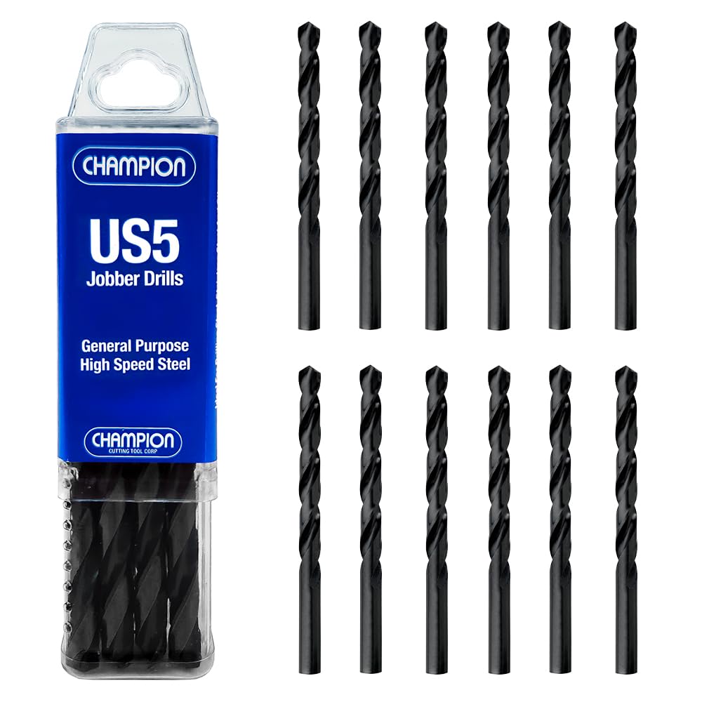 Champion Cutting Tool General Purpose Drill Bits for Metal and Wood (3/16 Inch) - 12 PCS - 118 Degree Point, High Speed Steel Straight Shank Drill Bits with Black Oxide Finish