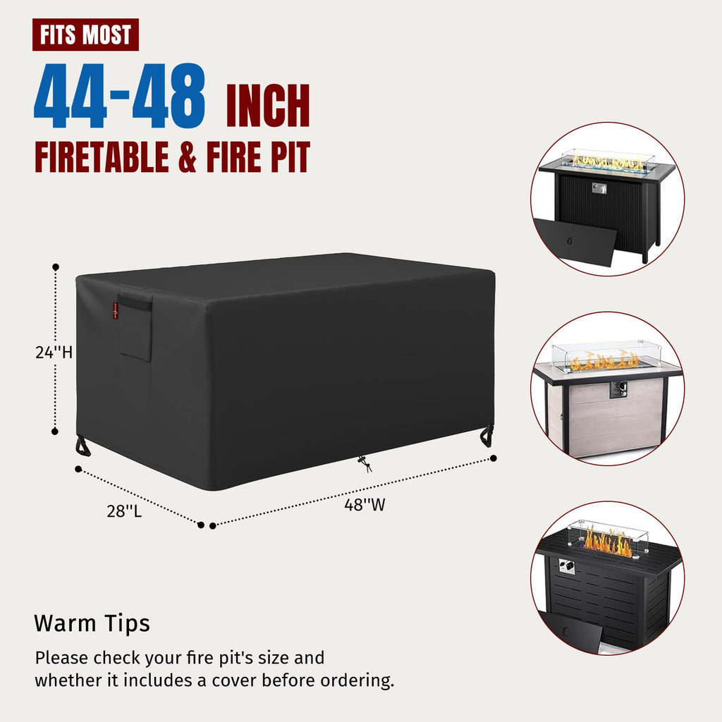 Fire Pit Cover Rectangular for 44-48 Inch Fire Pit Table，Heavy-Duty Ripstop & Waterproof, with Windproof Drawstring