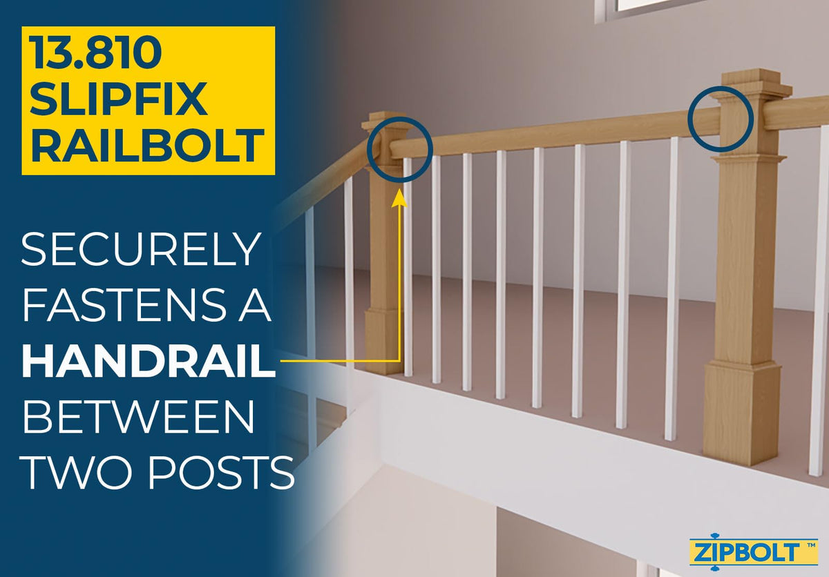 13.801 Slipfix Railbolt Bulk Pack — Staircase Handrail Post to Post Fastening Solution, Durable, Fast, and Easy