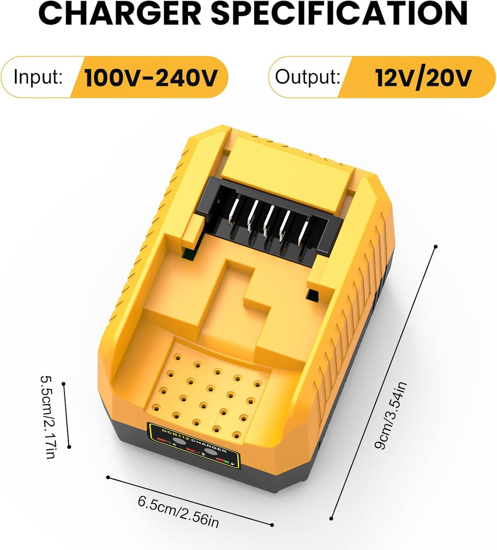 2Packs 8.0Ah Battery Replacement for Dewalt 20V MAX Battery,with DCB112 Charger Station