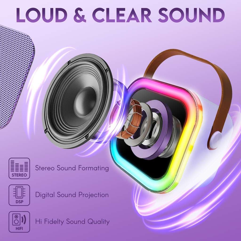 Karaoke Machine for Kids Adults, Portable Mini Bluetooth Speaker with 2 Wireless Microphones, LED Lights, Singing
