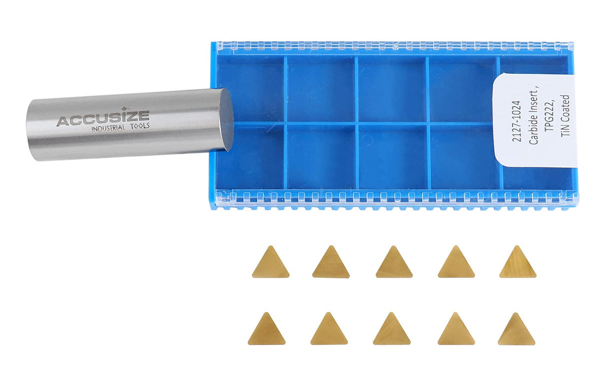 Accusize Industrial Tools Tpg222 Tin Coated Carbide Inserts, 10 Pcs/Box, 2127-1024x10