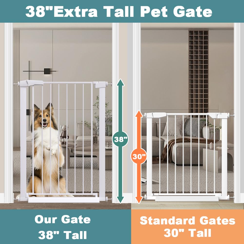 38" 29.5" Extra-Tall & Extra-Wide Adjustable Hardware/Pressure-Mounted Pet & Child Safety Gate with Auto-Close Walk-Through Door for Stairs, Hallways & Wide Doorways