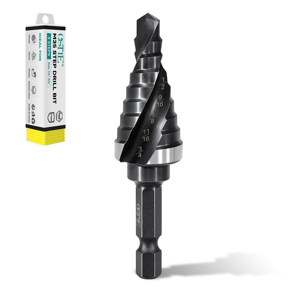 OSTTE M35 Cobalt Step Drill Bit for Metal,1/4"-3/4"(9 Steps)