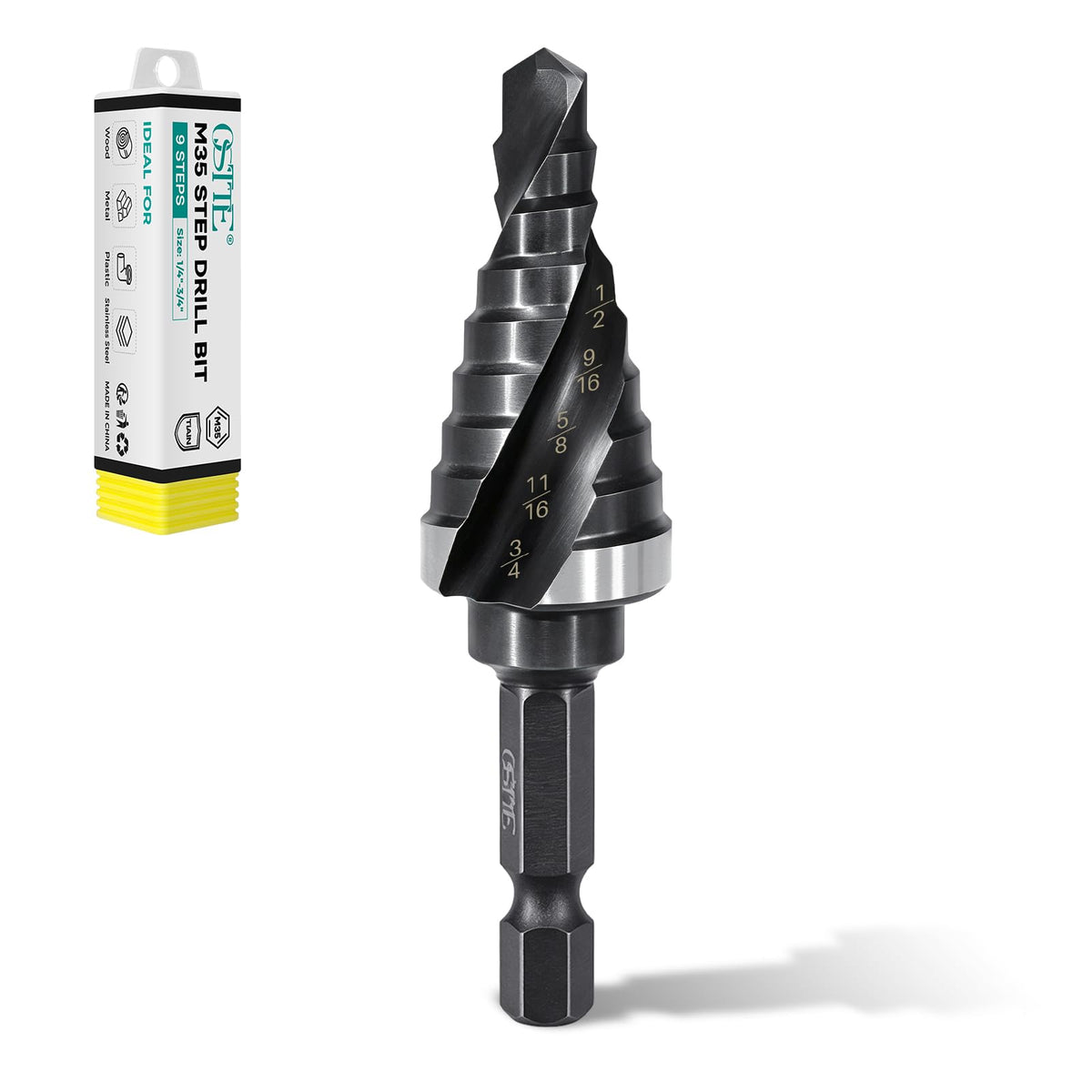 OSTTE M35 Cobalt Step Drill Bit for Metal,1/4"-3/4"(9 Steps)