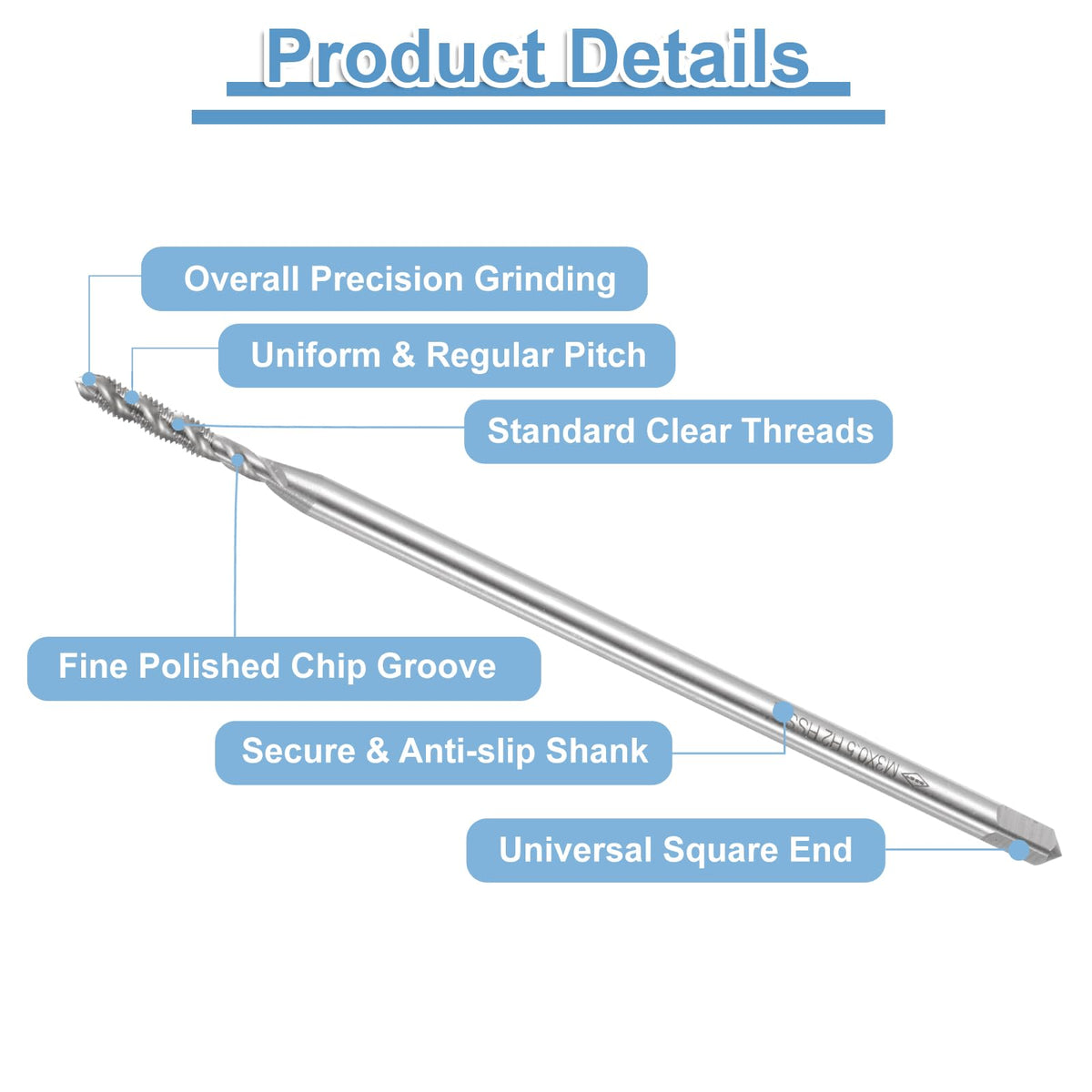 uxcell Spiral Flute Thread Tap, Metric M3 x 0.5 H2 100mm (4") Extra Long Machine Screw Tap Threading Tapping Tool, High Speed Steel (HSS)