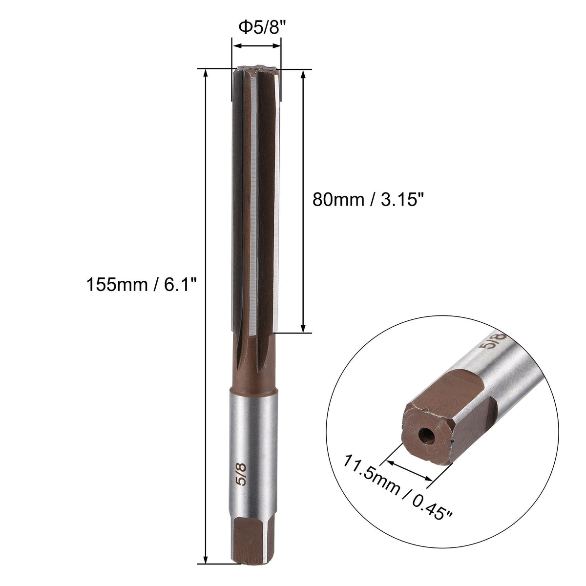 uxcell 5/8" Hand Reamer H8 Accuracy Alloy Tool Steel 6 Flutes Straight Shank Milling Cutter Tool 2pcs