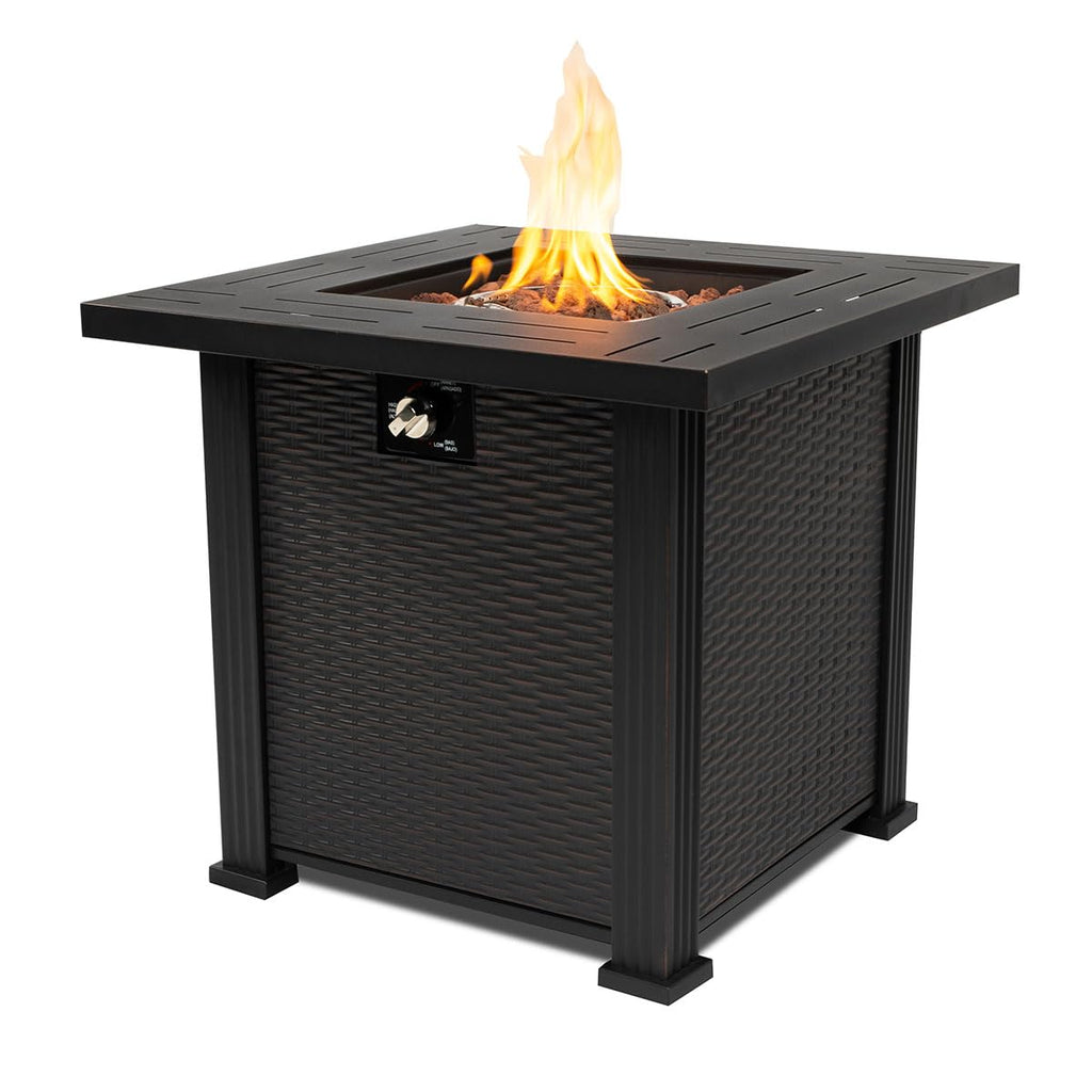 28'' Propane Fire Pit Table, 50,000 BTU Fire Table with Steel Lid, Big Legs, Lava Rocks.