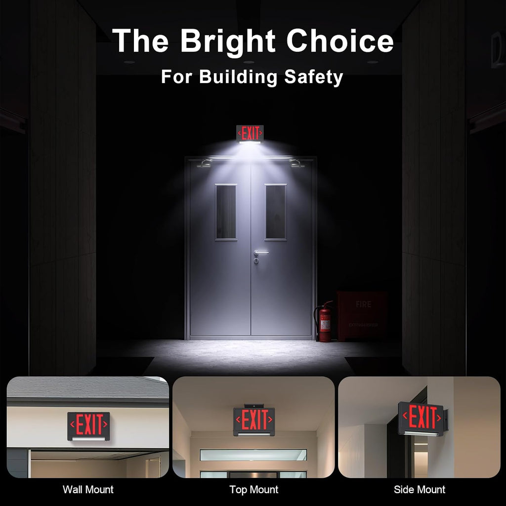 Exit Sign with Adjustable LED Pipe,Exit Signs with Emergency Lights Bar Combo, Compact Hardwired Exit Sign with Battery Backup,Black Led Emergency Exit Light,120V/277VAC,UL Listed (1 Pack)