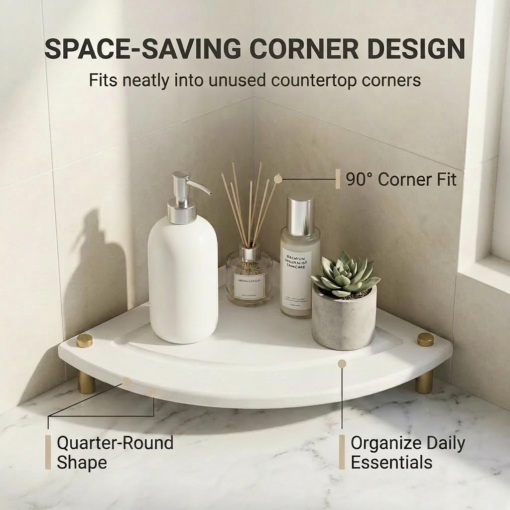 Corner Counter Shelf, Water Absorbing Stone Drying Tray Mat for Kitchen & Bathroom Sink, Diatomaceous Gold Faucet