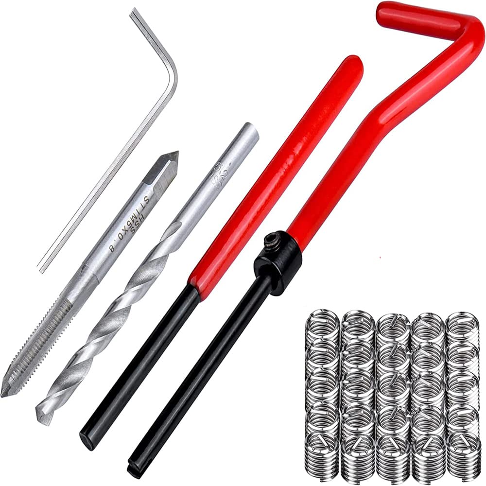 Zohino 30Pcs Thread Repair Kit M5X0.8mm Thread Insert Metric Stripped Thread Repair Drill Tap Hand Tool Kit Helicoil Insertion Tool Thread Restoring Kit