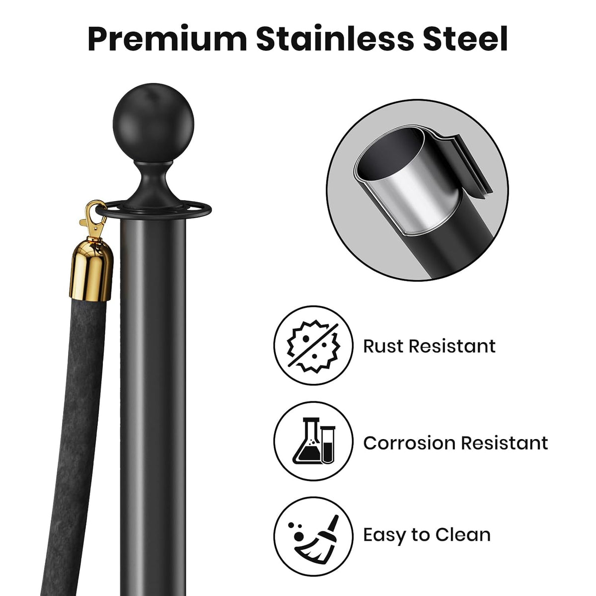 6 Pack Crowd Control Stanchions with Velvet Ropes Black