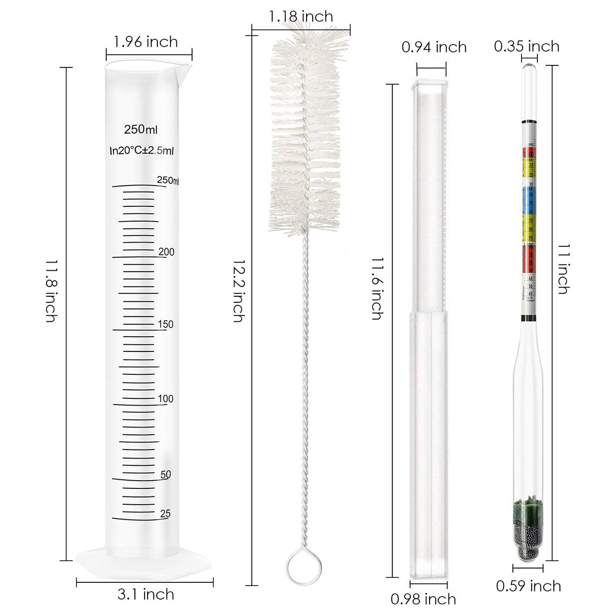 Triple Scale Alcohol Hydrometer(2 pcs)and Test Jar for Home Brew, Wine, Beer, Mead, Cider & Kombucha - Combo Set of