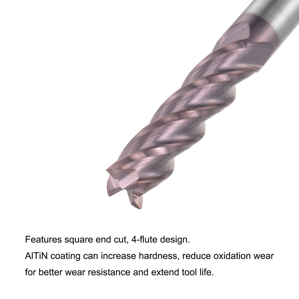 uxcell Square Nose End Mill, 6mm Tip Dia Solid Carbide AlTiN Coated CNC Router Bits 4 Flute Spiral Milling Cutter HRC55 with 6mm Shank 100mm (4-inch) Length