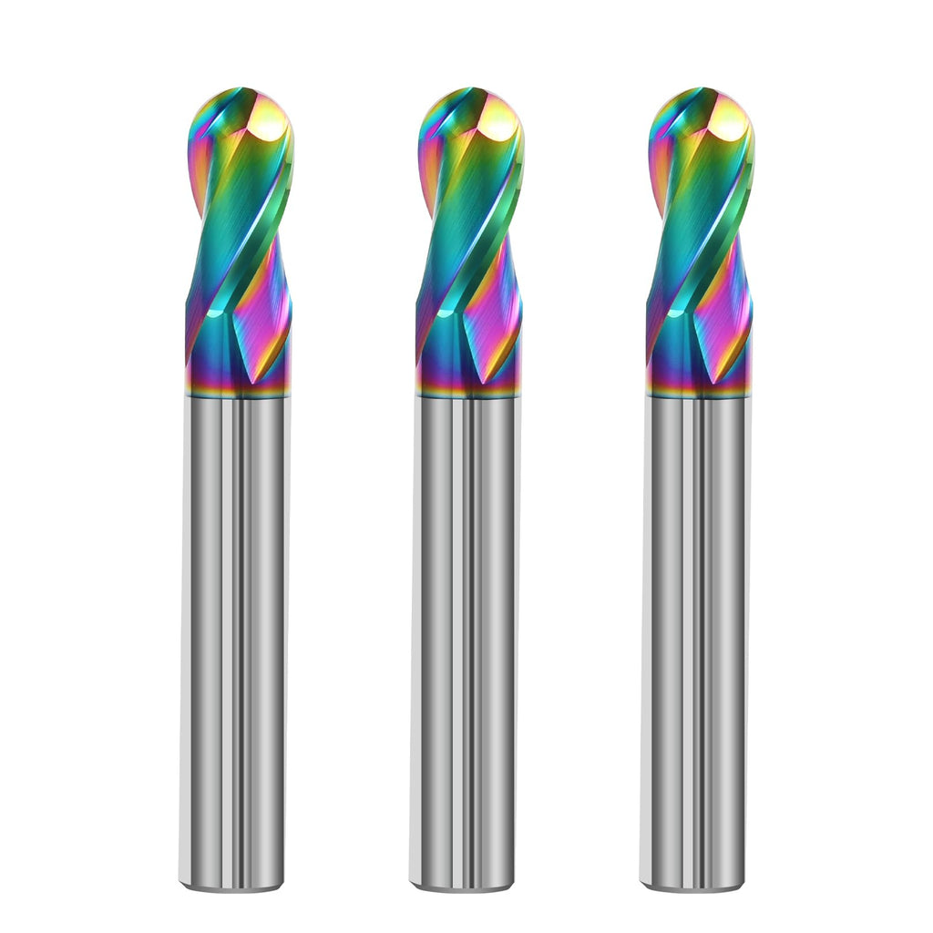 AYCHOLIZ 3PCS 3/8" 2 Flute Ball Nose End Mill Set for Aluminum, DLC Coated
