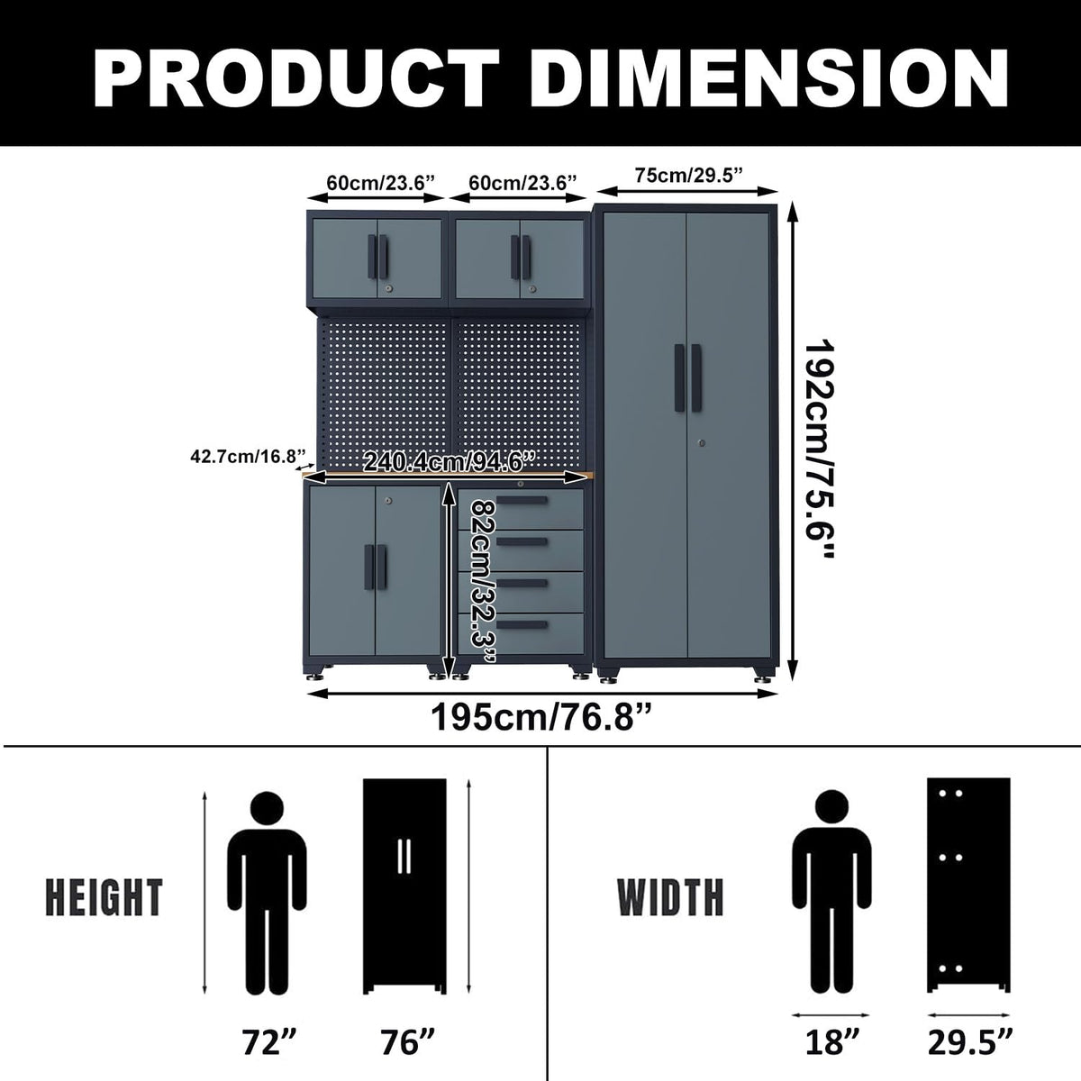 6-Pack Garage Storage Cabinet System with Workbench and Pegboard