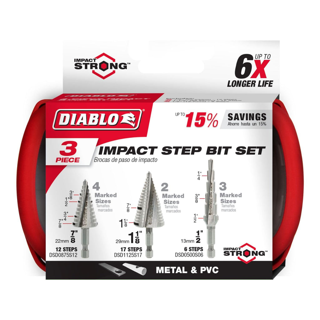 Diablo Impact Strong Step Drill Bit Set - Split Point Tip, 3-Piece Set