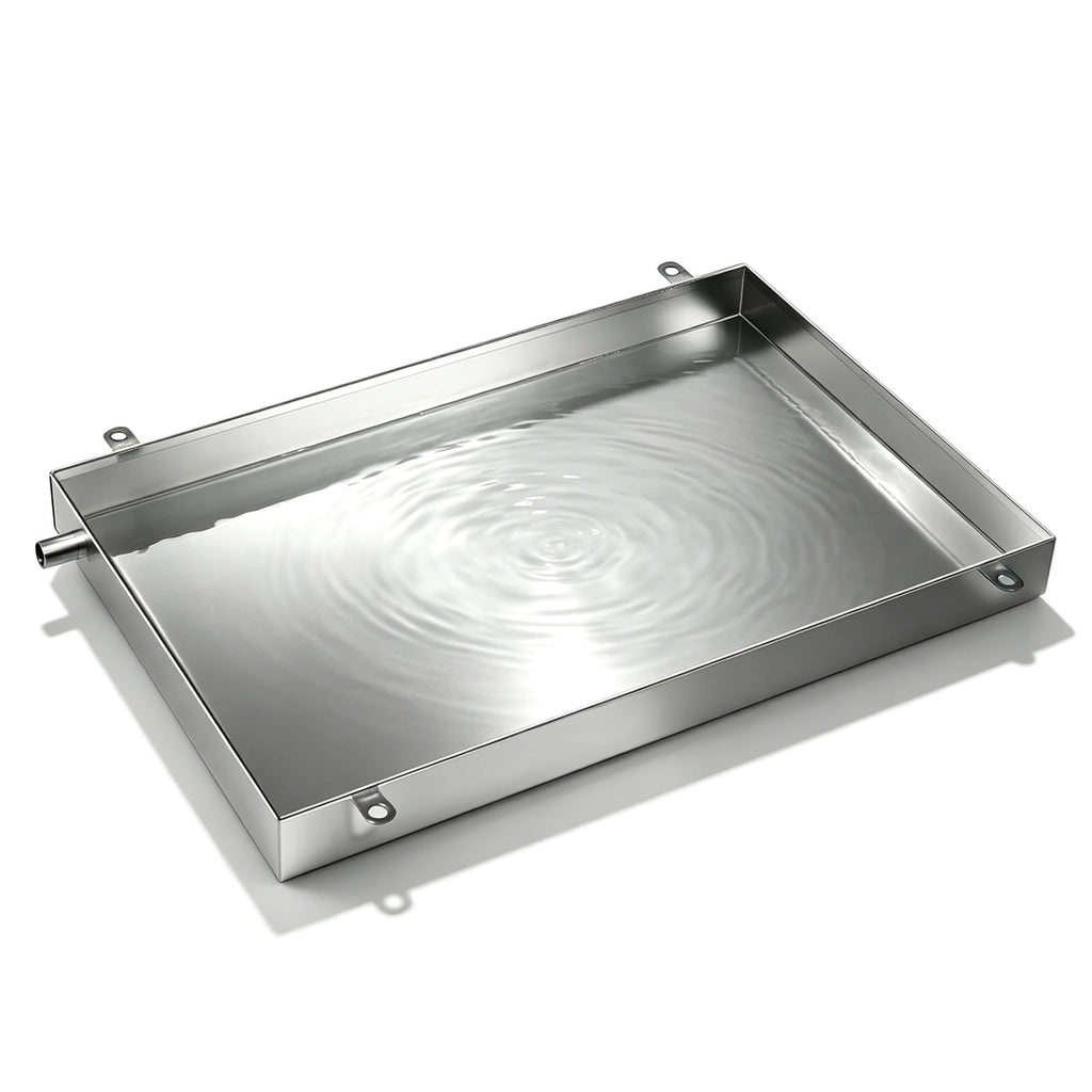 Stainless Steel Condensate Drain pan Heavy Duty Leak Proof Water Drip Catcher Universal Rectangular Tray for Outdoor AC Unit Washing Machine Water Heater and Industrial Devices(8x39x1.2in)