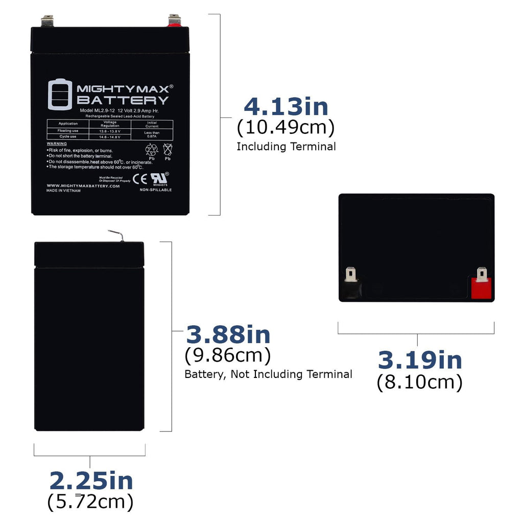 12V 2.9AH F1 SLA Replacement Battery Compatible With Vision CP1229