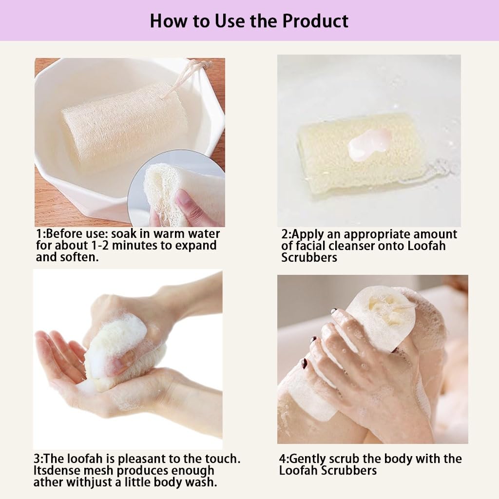 Natural Loofah Exfoliating Body Scrubber,3 Pack