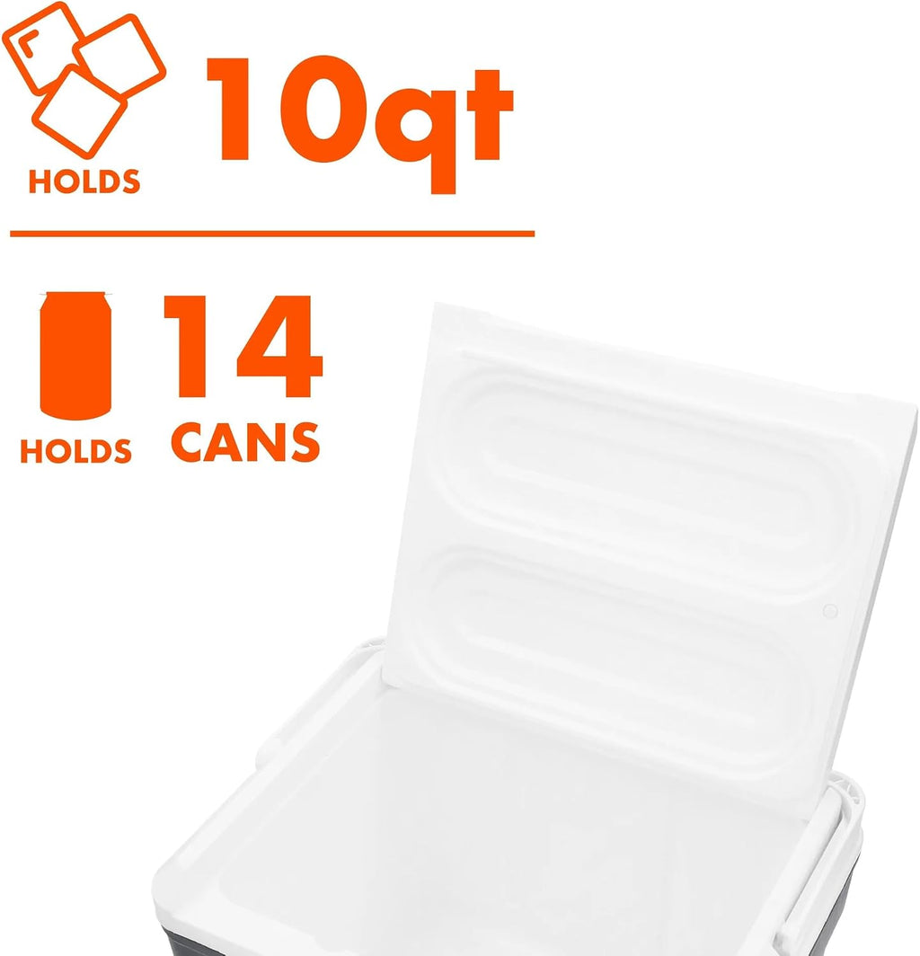 10 Quart Hard Sided Cooler – Portable Ice Chest Holds 14 Cans, Lightweight 2.78 lbs with Swing-Up Handle for Camping