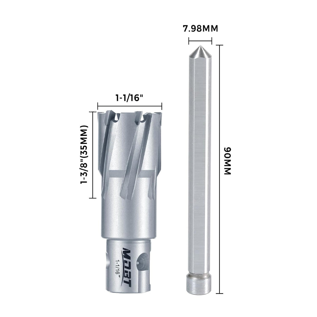 TCT Annular Cutter, 1-1/16" Diameter and 1-3/8depth, Universal Shank Compatible with 3/4" Weldon Shark and Other Standard Tool Holder, Carbide-Tipped Annular Cutter Mag Drill Bit with Pilot Pin