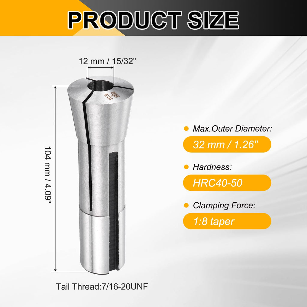 HARFINGTON R8 12mm (15/32") Round Collet 7/16-20UNF Thread 0.015mm Accuracy