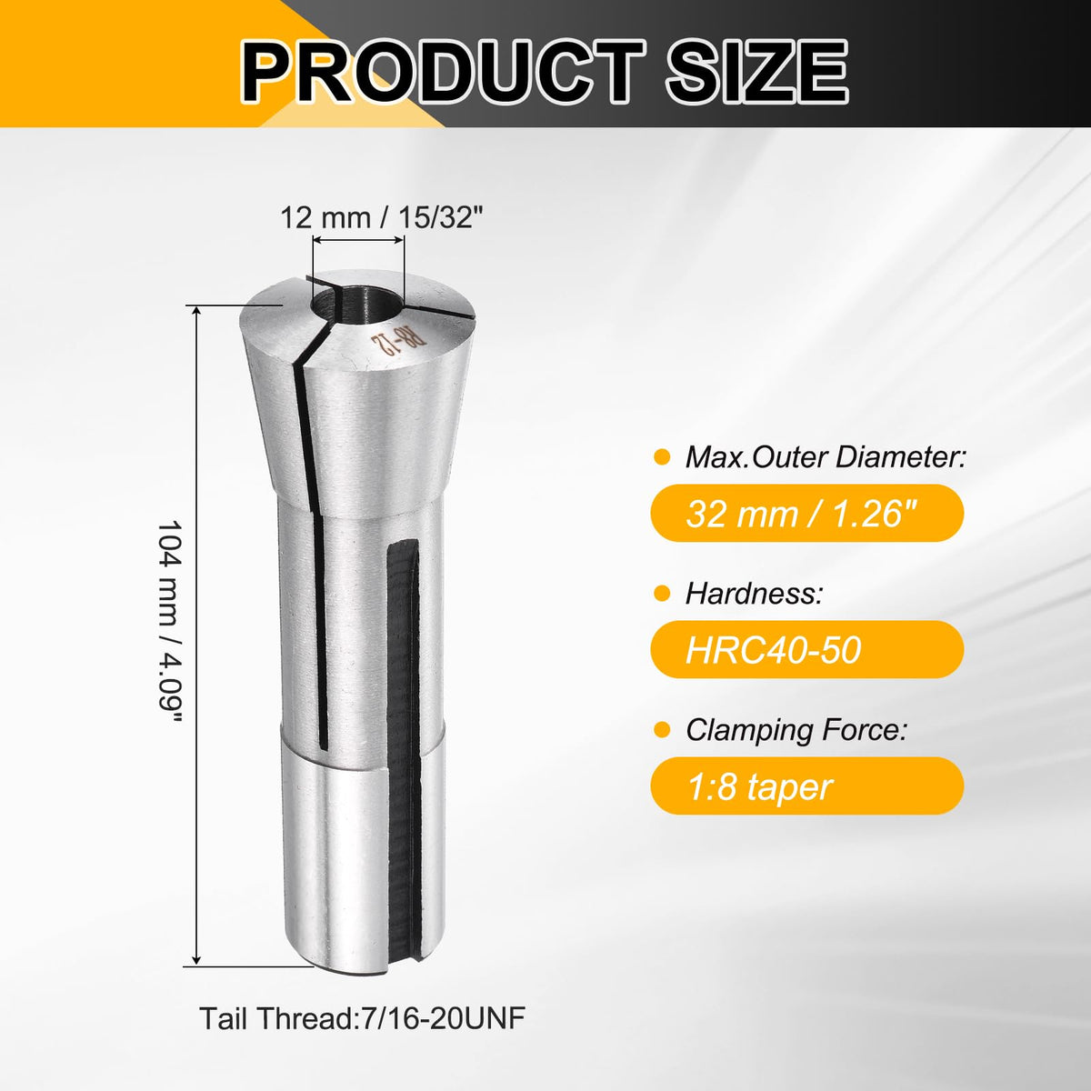HARFINGTON R8 12mm (15/32") Round Collet 7/16-20UNF Thread 0.015mm Accuracy