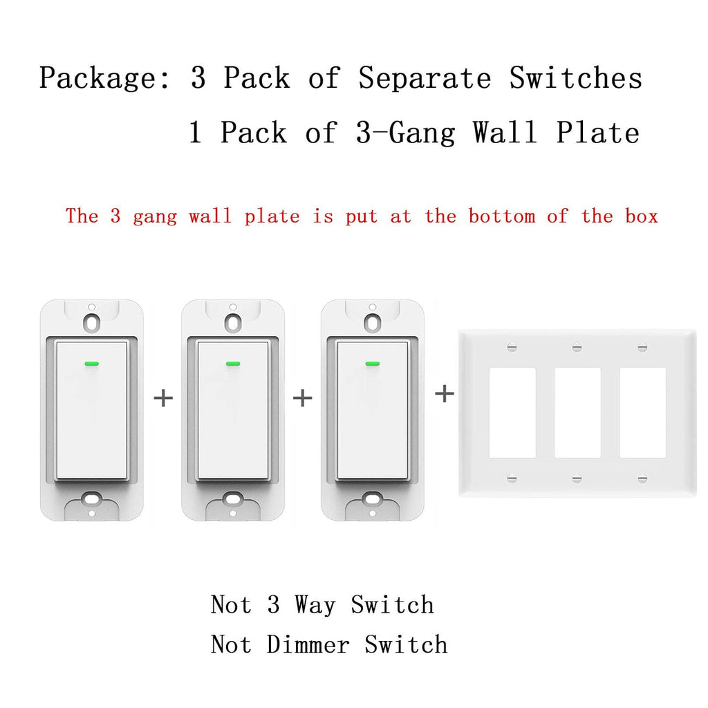 Smart Switch WiFi Light Switch 3 Gang Compatible with Alexa Google Home | 2.4GHz WiFi Switch