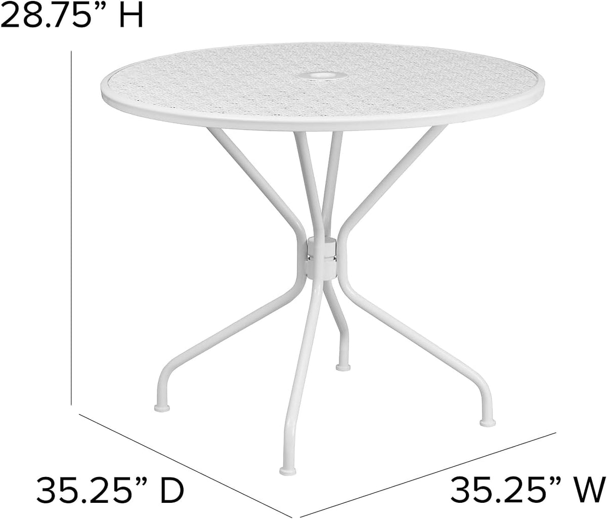 35.25" Round Patio Table with Umbrella Hole, White