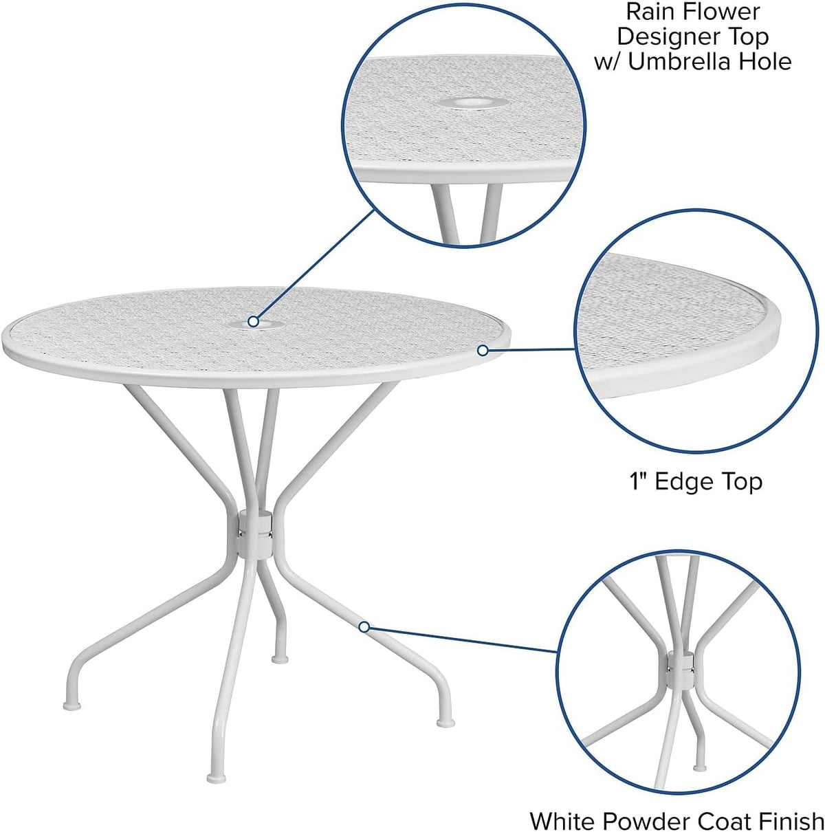 35.25" Round Patio Table with Umbrella Hole, White