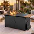 64" Gas Fire Pit Table for Outside Patio, 55,000 BTU Propane Firepit with Expandable Tabletop & Wind Guard-Dark Black