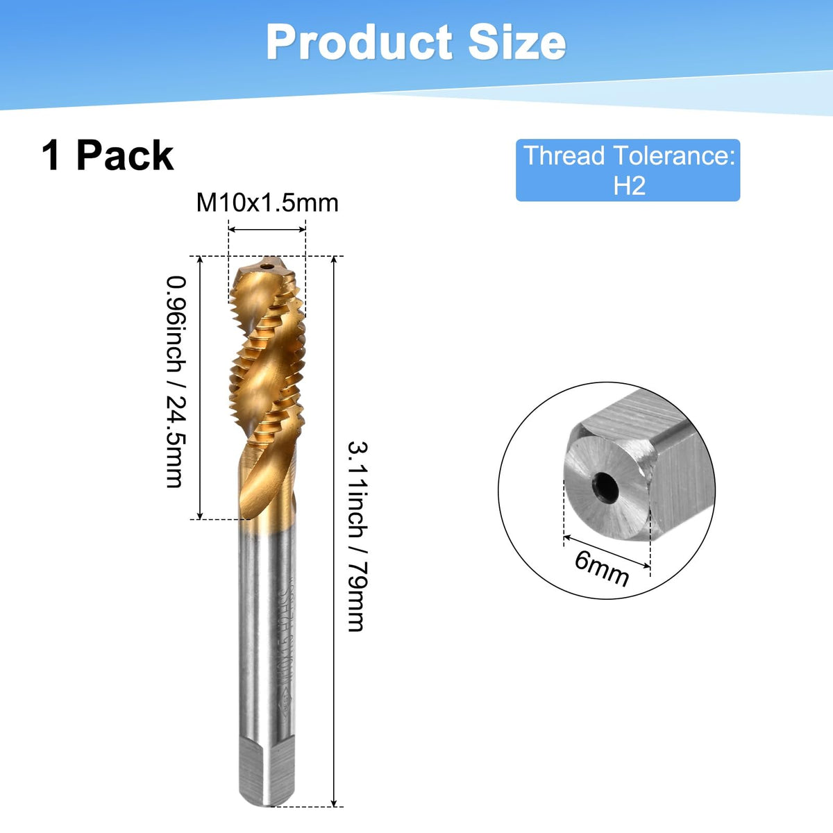 M METERXITY 1-Pack M10x1.5mm Metric Spiral Flute Thread Tap, HSS Titanium Coated Right Hand Threading Tap Screw for Drilling/Milling Machines/CNC Machine Tools, Tapping Tool