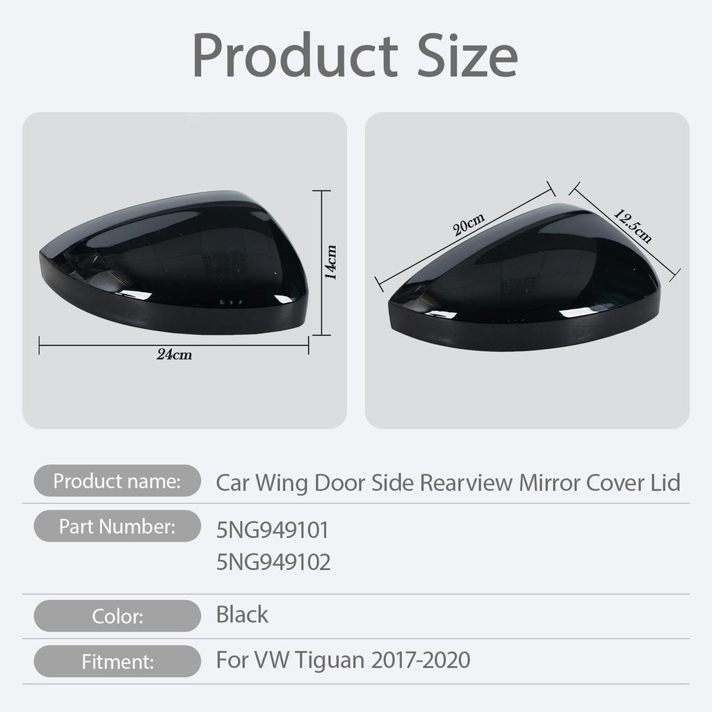 JESYMBX Rearview Side Mirror Cover Cap For VW Tiguan 2017-2020 Wing Door Rear-view Lid Turn Signal Black Left&Right