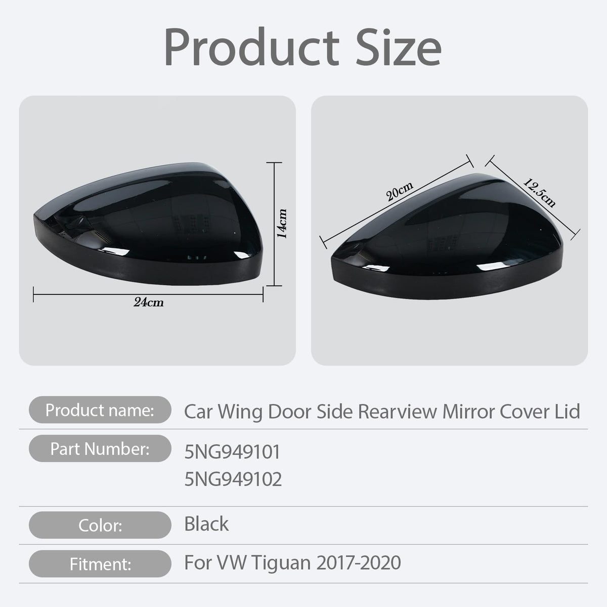 JESYMBX Rearview Side Mirror Cover Cap For VW Tiguan 2017-2020 Wing Door Rear-view Lid Turn Signal Black Left&Right