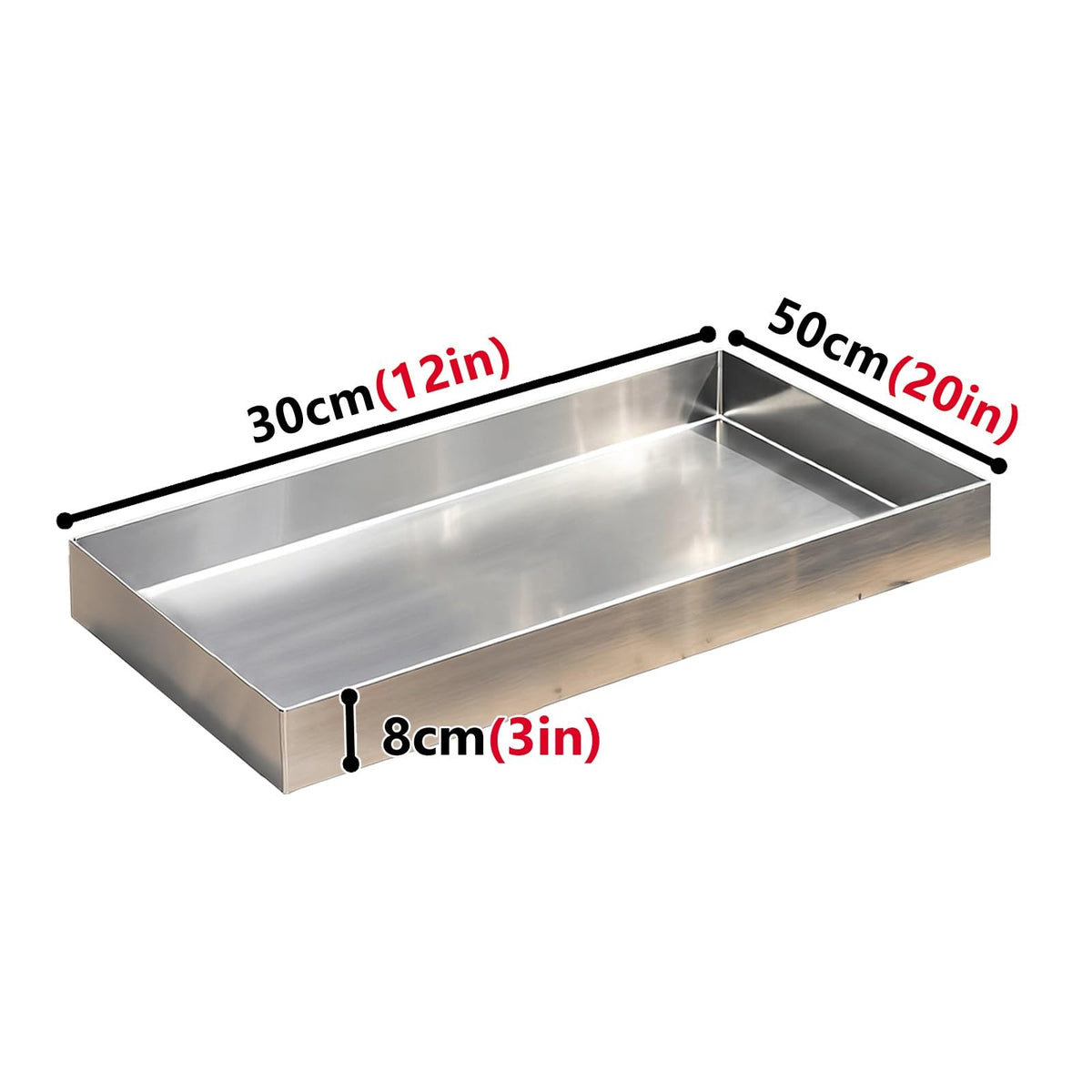 304 Stainless Steel Drain Pan for Washing Machine, Leak-Proof 3-Inch Deep Oil Catcher Tray, 30x50cm (12x20in) for Air Conditioners, Pet Crates & Under Car Use