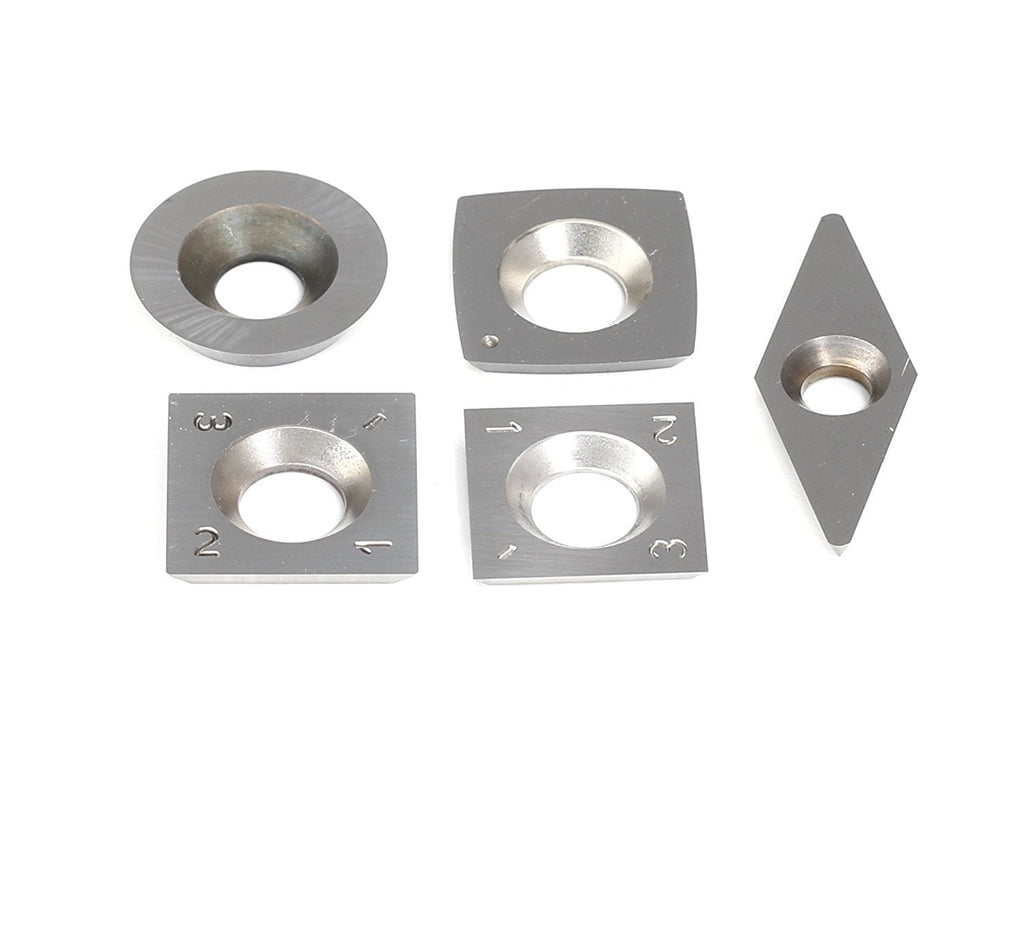 Pack of 5 Wood Turning carbide Cutter inserts Combination Set,For YUFUTOL Or Other Popular Wood Turning Tools(Include Square, Square With Radius,Diamond,Round Shape Cutters) Supplied with Screw