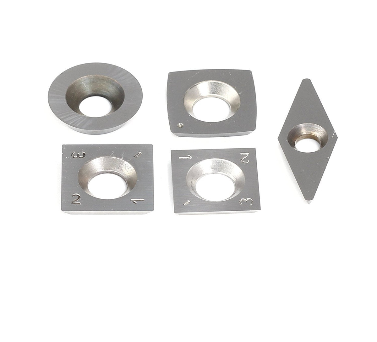 Pack of 5 Wood Turning carbide Cutter inserts Combination Set,For YUFUTOL Or Other Popular Wood Turning Tools(Include Square, Square With Radius,Diamond,Round Shape Cutters) Supplied with Screw