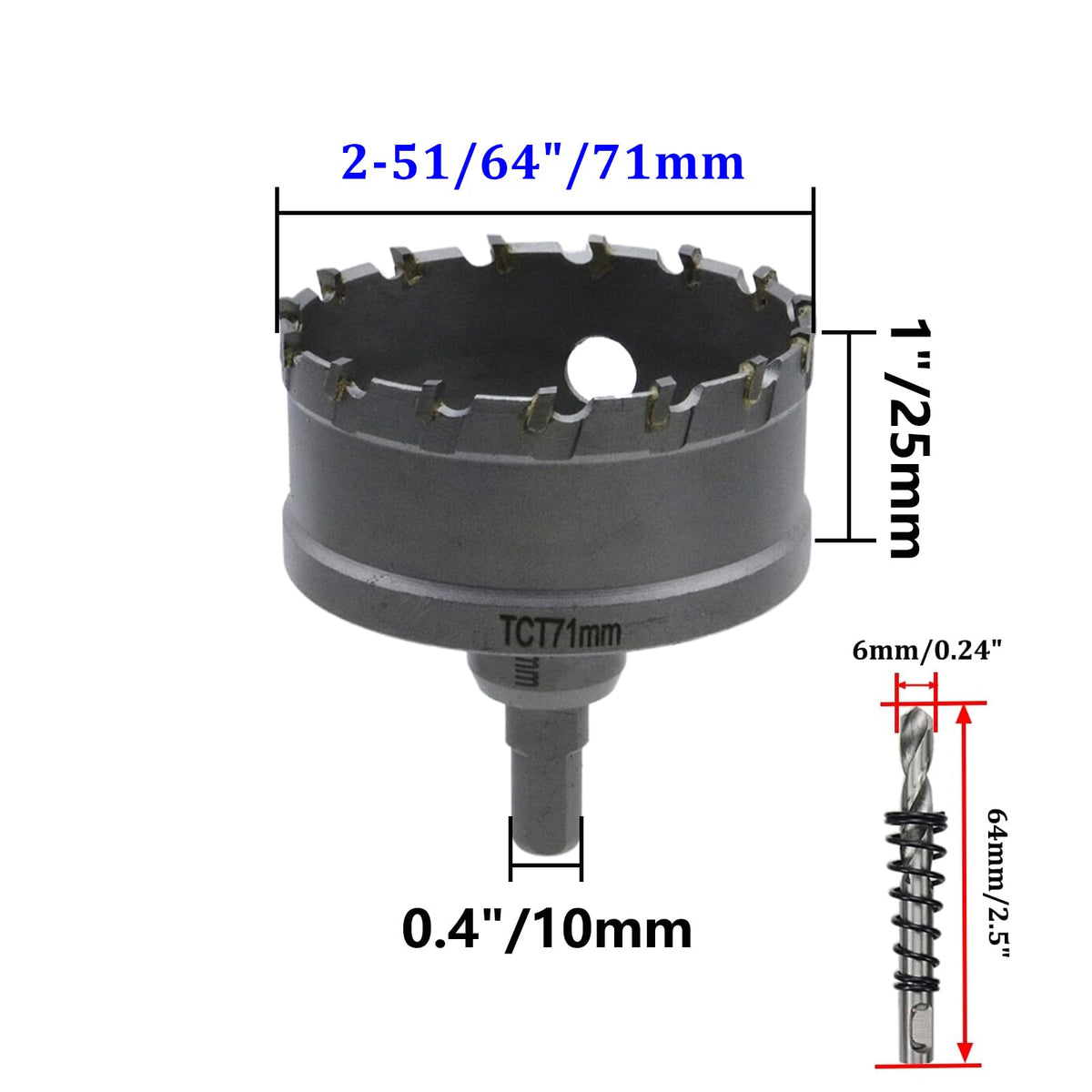 Rannb 2-51/64"/71mm Carbide Hole Saw Hole Cutter for Steel Plate, Aluminum & Metal