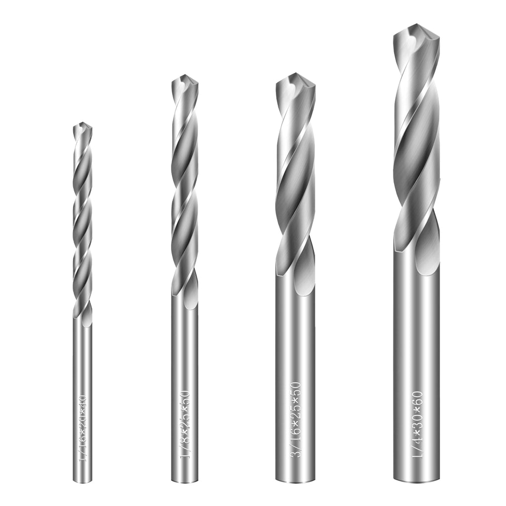 Drill Bit Set 4 Pcs Solid Carbide Drill Bits, 1/8" 1/4" 1/16" 3/16" Tungsten Carbide Drill Bits, Metal Drill Bit Set for Aluminum Alloy Copper Steel Hardened Steel Cast Iron