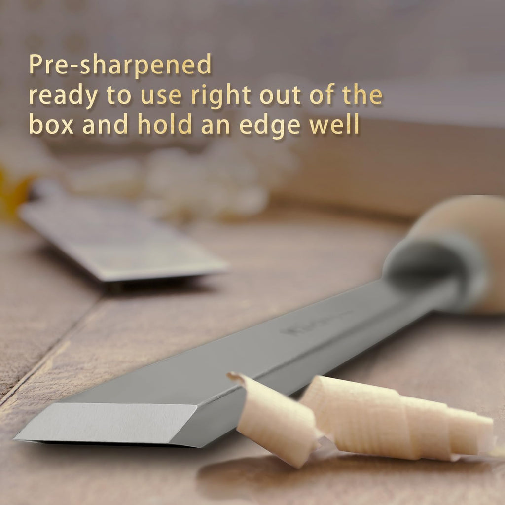 UF-SHARP 1 inch Skew Chisel, M2 Cryo High Speed Steel Wood Turning Tools with Beech Wood Handle