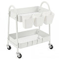 2-Tier Rolling Cart, White Utility Cart with Lockable Wheels